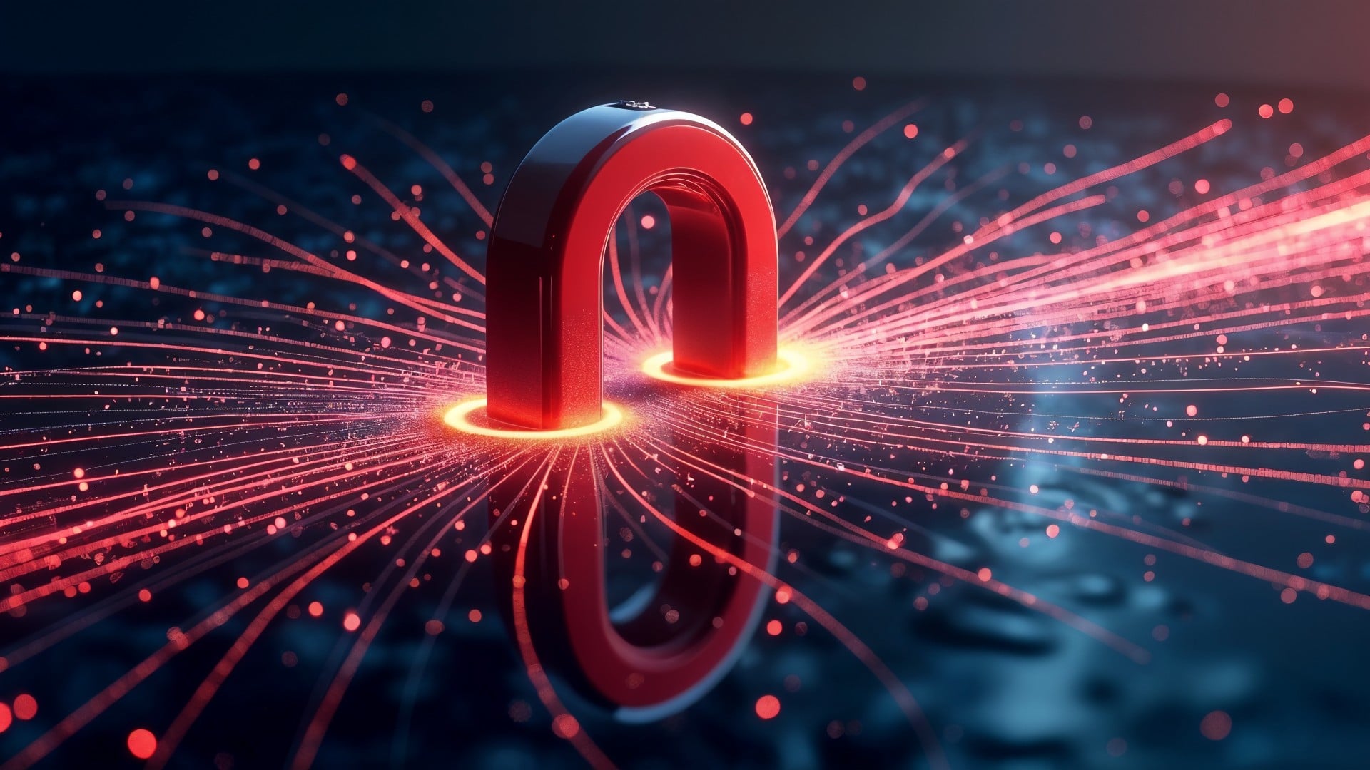 Technologie, Energie, Illustration, 3D-Rendering, Magnet, Magnetfeld, Magnetismus, Lichteffekte, magnetisch, Elektromagnetismus, Feldlinien, Digitalkonzept