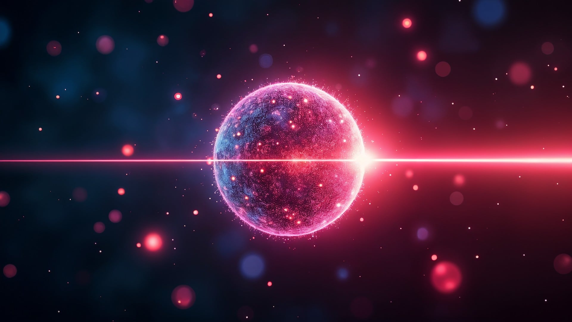 Forschung, Licht, Zukunftstechnologie, Laser, Quantentechnologie, Lasertechnologie, Futuristische Technologie, Photon, Technologiekonzept, Lichttechnologie, Quantensphäre, Quantenpartikel, Hightech-Visualisierung, Sci-Fi-Technologie