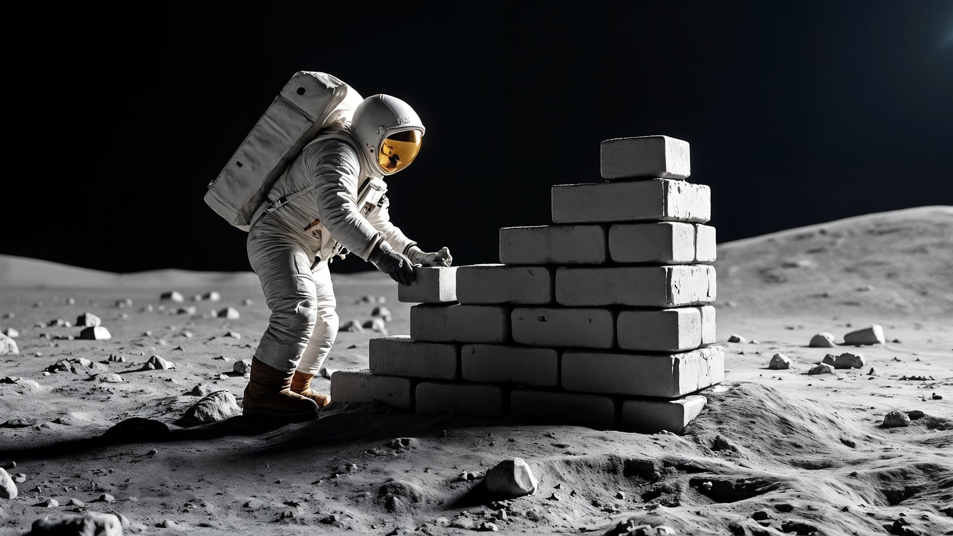 Weltraum, Raumfahrt, Nasa, Mond, Zukunftstechnologie, Weltraumforschung, Mondlandung, Astronaut, Science-Fiction, Raumanzug, Bauarbeiten, Mondoberfläche, Schwerelosigkeit, Exploration, Ziegelsteine, Mondkolonie