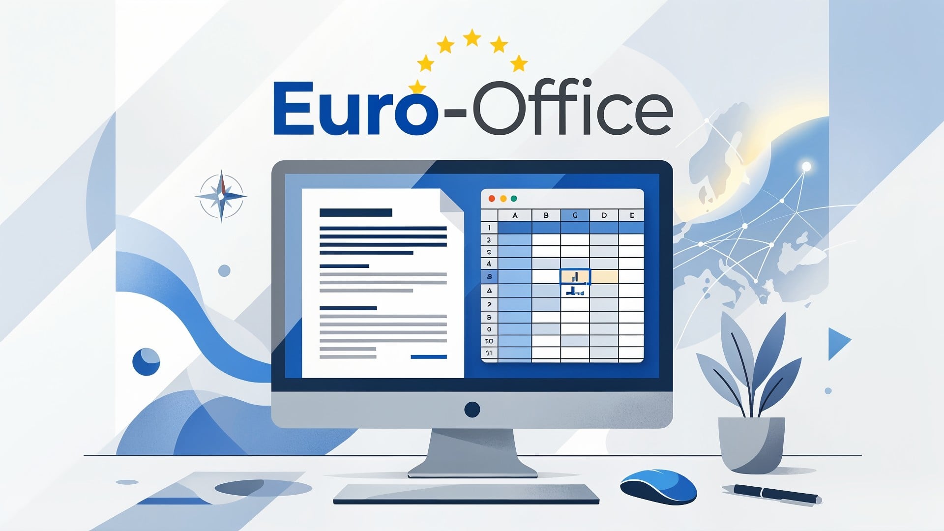 Europa, Tastatur, Monitor, Maus, Arbeitsplatz, Dokument, Textverarbeitung, tabellenkalkulation, bürosoftware, Office-Suite, Desktop-Computer, Spreadsheet, Euro-Office, EU-Software, LibreOffice-Alternative