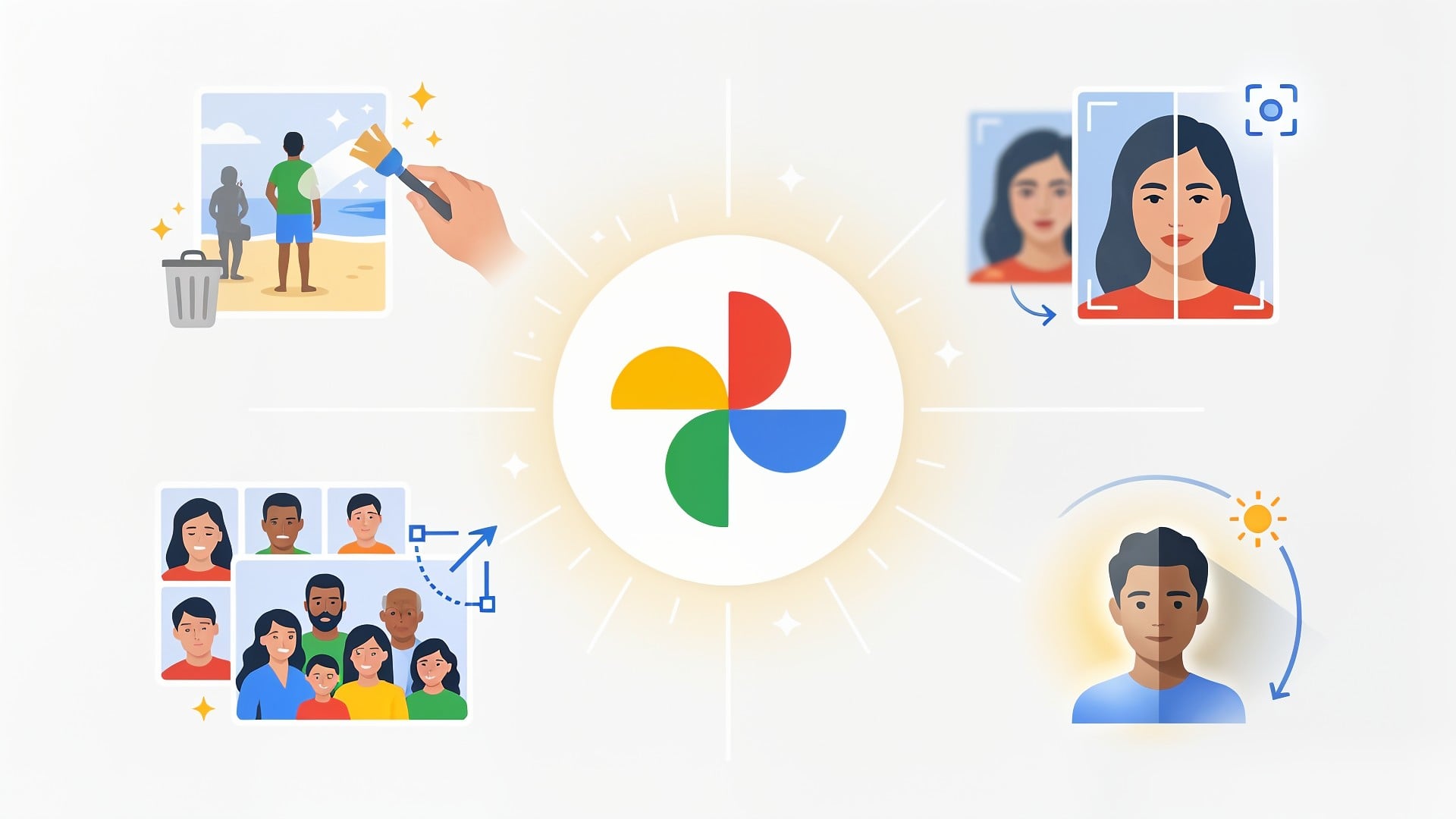 Google, Ki, Cloud-Speicher, Gesichtserkennung, Google KI, Google Fotos, Google Photos, Fotobearbeitung, Fotogalerie, Bildoptimierung, Fotoverwaltung, KI-Bildbearbeitung, Magic Eraser, Objektentfernung, Personengruppen, Bildzuschneiden, Belichtungskorrektur