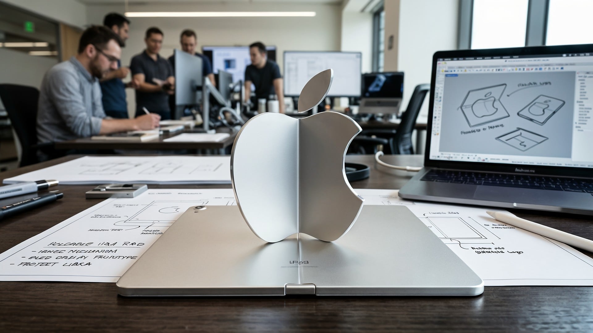 Ipad, Prototyp, Büro, Schreibtisch, Aluminium, Apple Logo, Metallgehäuse, Produktentwicklung, Foldable Device, Falt-iPad
