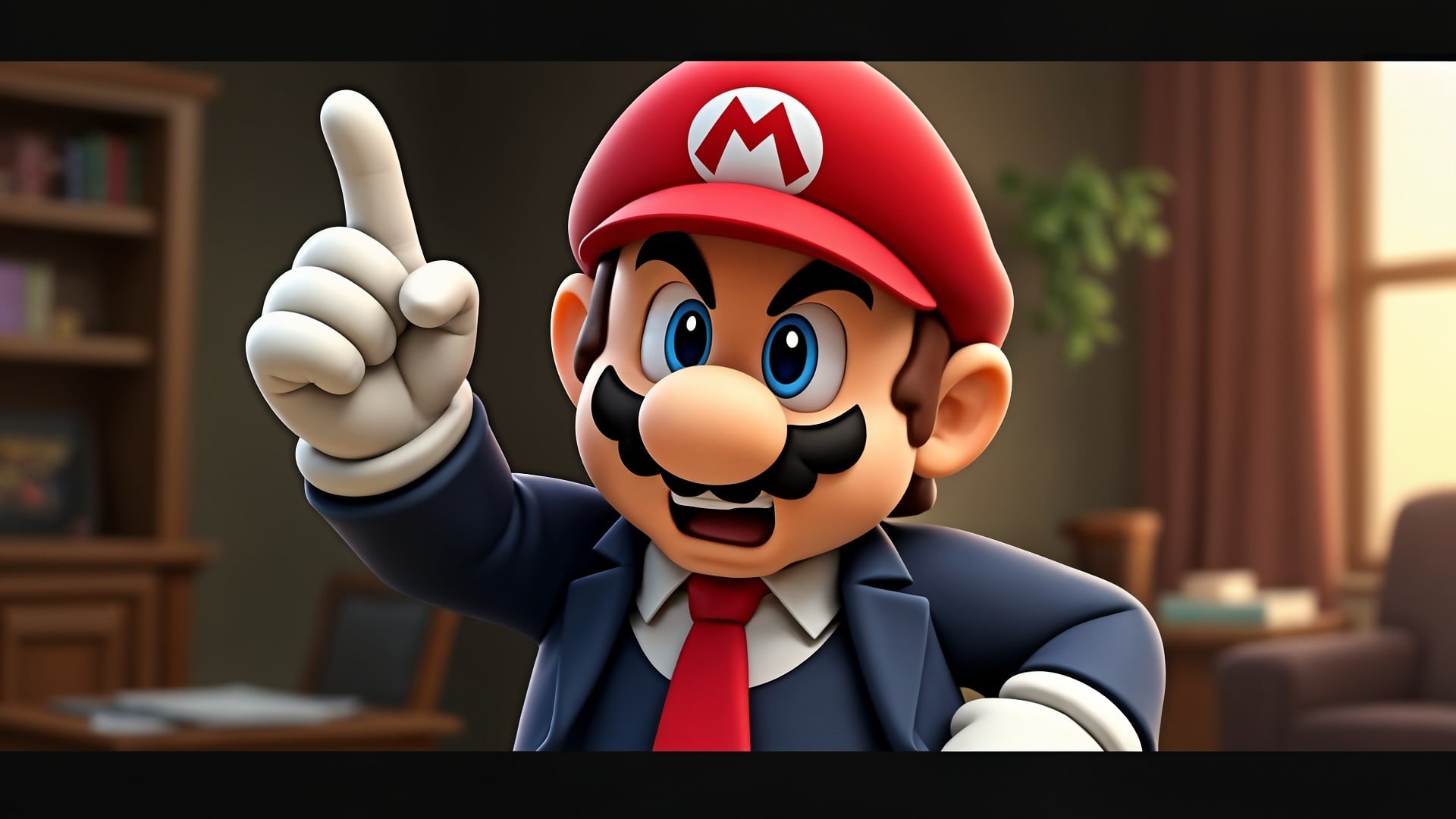Gaming, Nintendo, Klage, Urheberrecht, Copyright, Büro, Super Mario, Mario, Super Mario Bros., Maskottchen, Anzug, Anwalt, Videospielcharakter, Spielfigur, Angry Mario