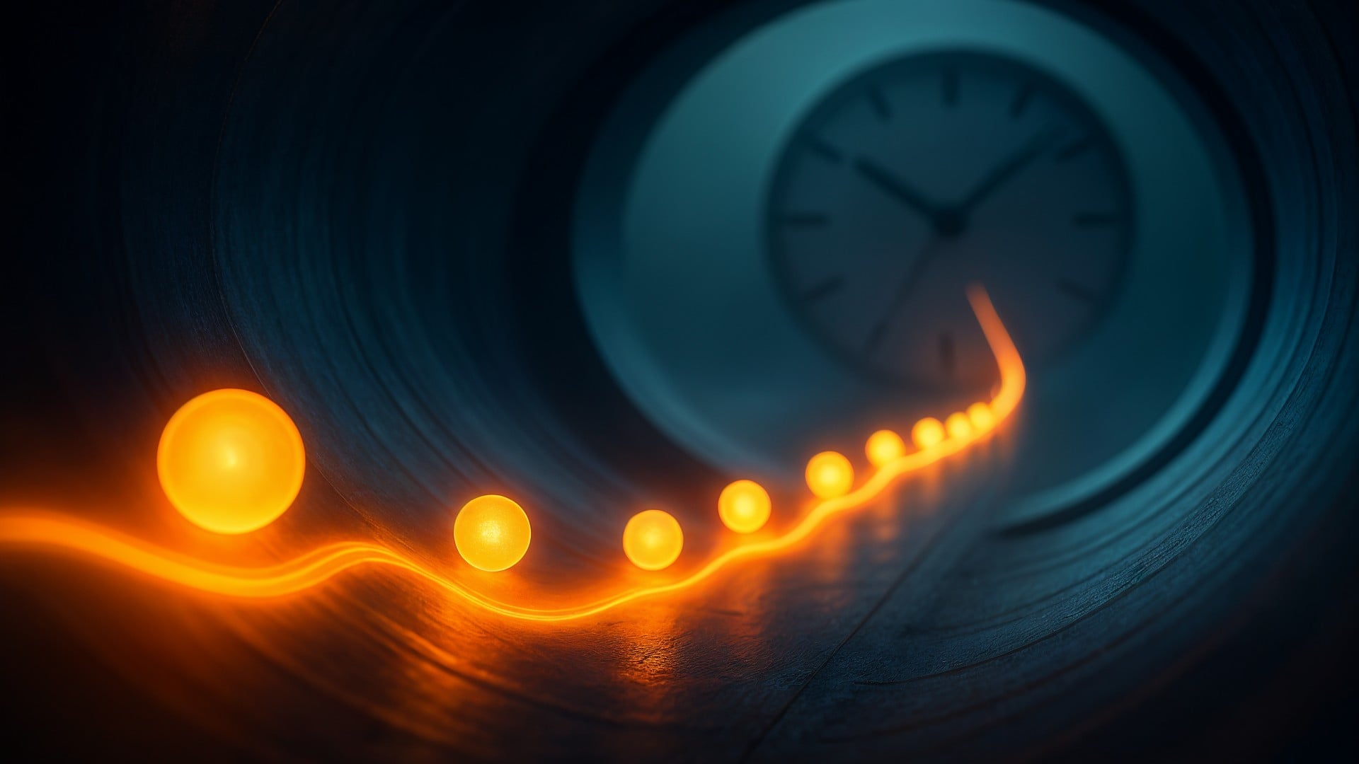 Uhr, Geschwindigkeit, Innovation, Zukunftstechnologie, Effizienz, Digitale Transformation, Fortschritt, Zeitmanagement, Energiefluss, Dynamik, Lichtwelle, Quanten, Lichtspuren, Zeitkonzept, Lichtbälle, Zeitvisualisierung