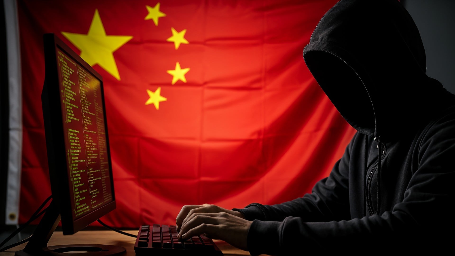 China, Hacker, Angriff, Hack, Computer, Cybersecurity, Exploit, Cybercrime, Hacking, Spionage, Hackerangriff, Internetkriminalität, Flagge, Hacker Angriff, Datensicherheit, Cyberangriff, Cyberkriminalität, Anonymität, Cyberspionage, Computerkriminalität, Cyberbedrohung, Kapuze, Staatshacking