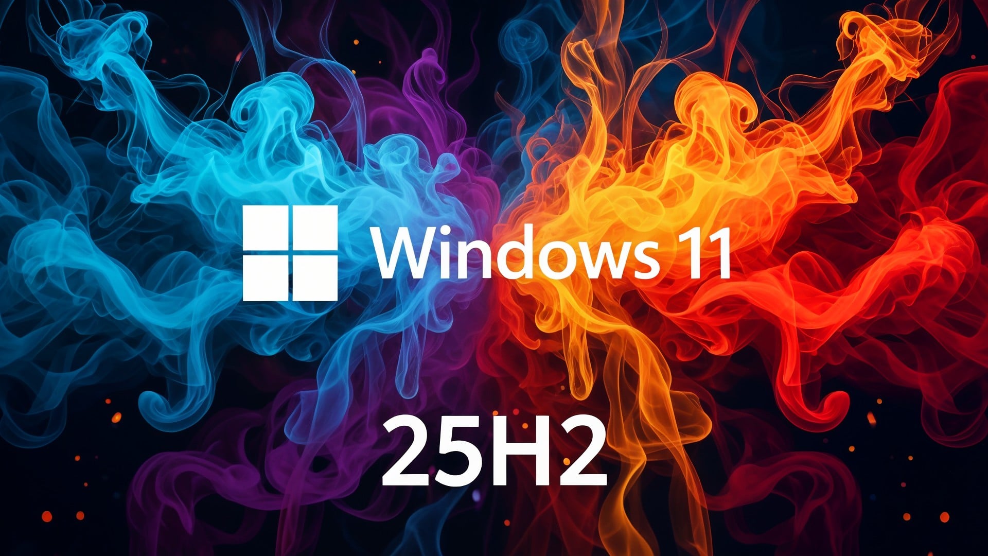 Microsoft, Betriebssystem, Update, Windows 11, Technologie, Upgrade, Windows 11 Update, Software-Update, Windows 11 Updates, Windows 11 25H2, 25H2, Rauch, Computergrafik, Digitale Kunst, Tech-News, Produktankündigung, Visuelle Effekte, Farbkontrast, Feuer und Eis, Blau und Orange
