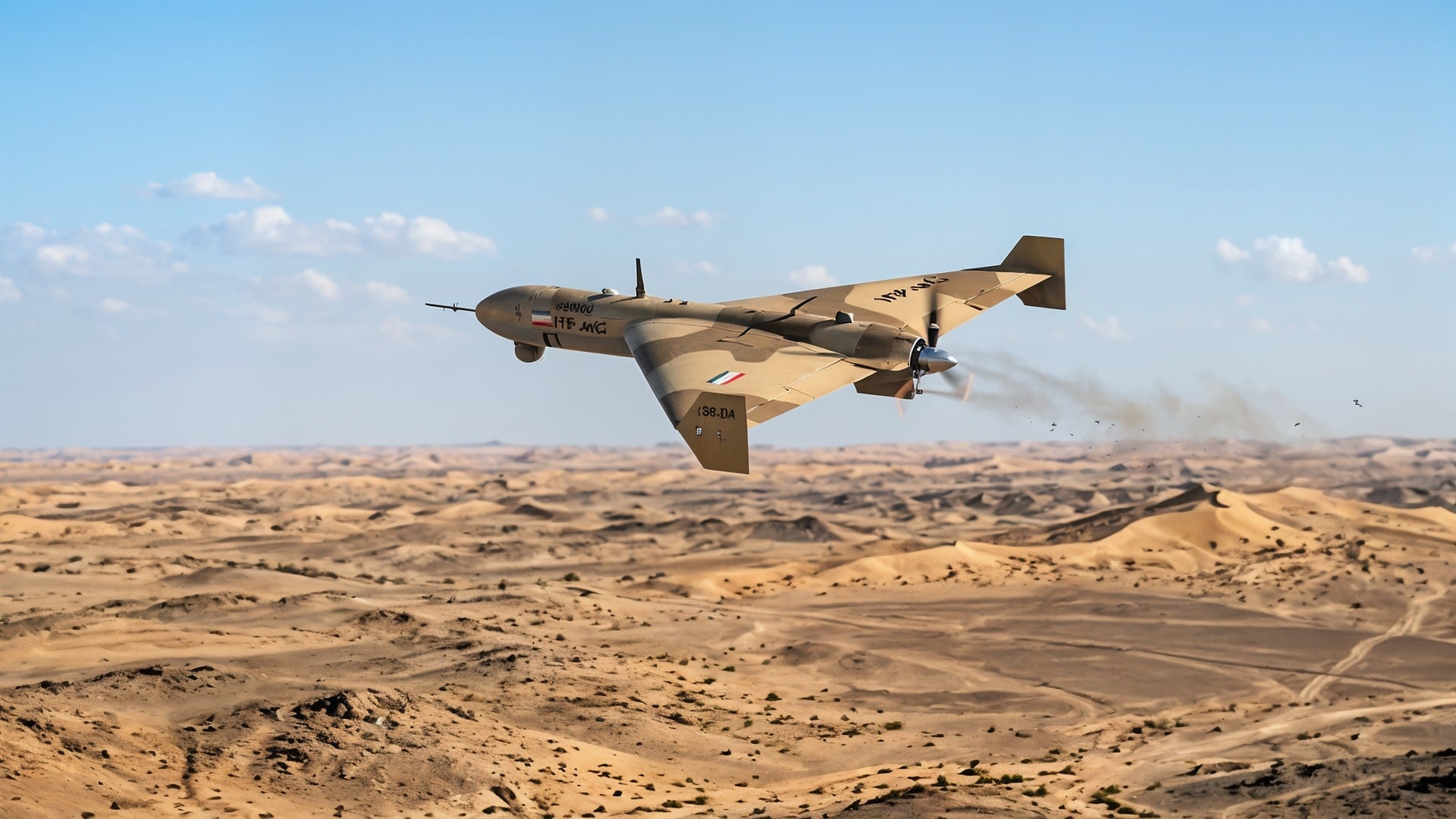 Drohne, Iran, UAV, iranische Flagge, Shahed, Deltaflügler, Push-Propeller, Winglet, Shahed 136