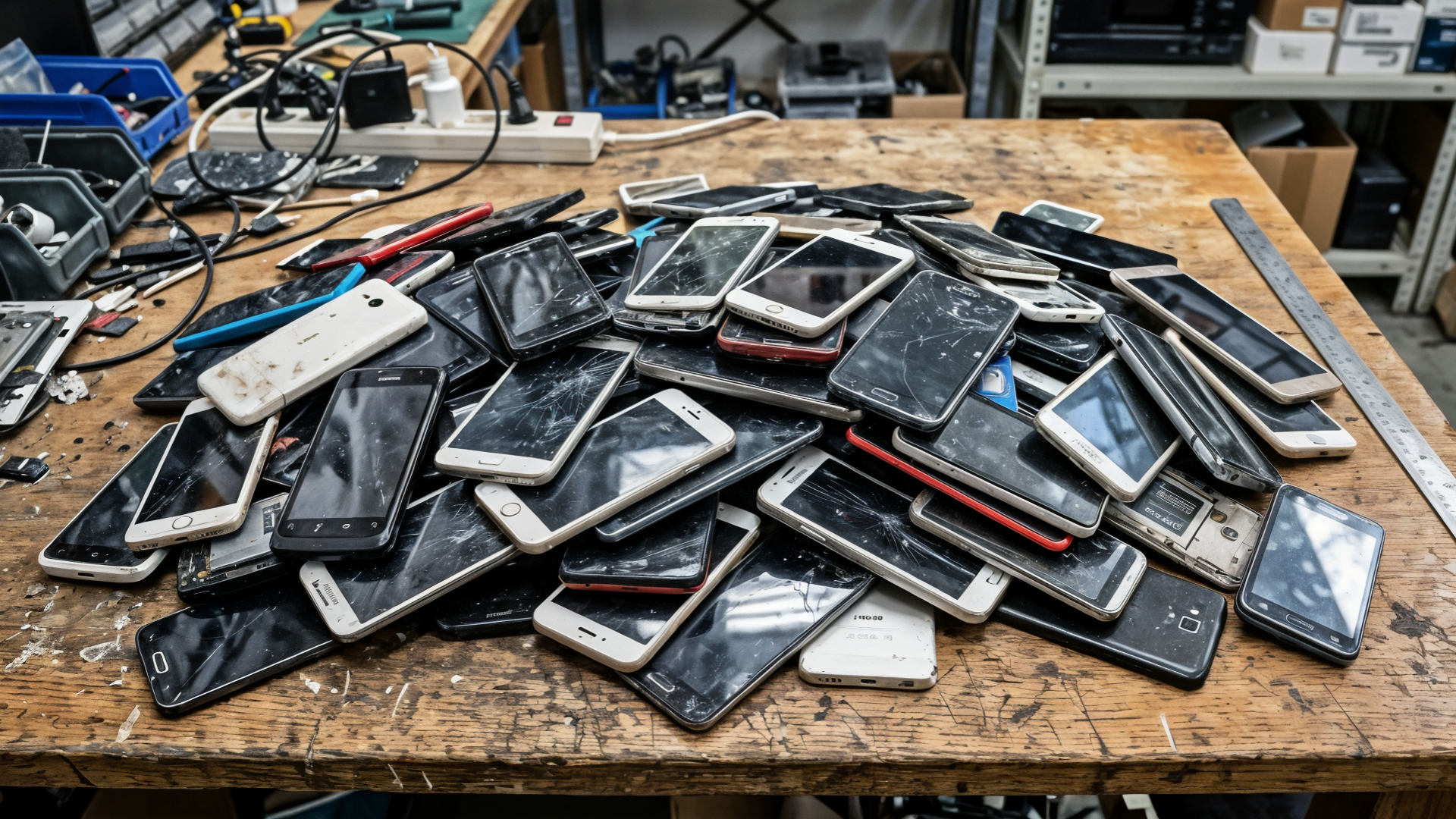 Smartphones, Handy, Elektronik, Elektroschrott, kaputt, Müll, Elektronikschrott