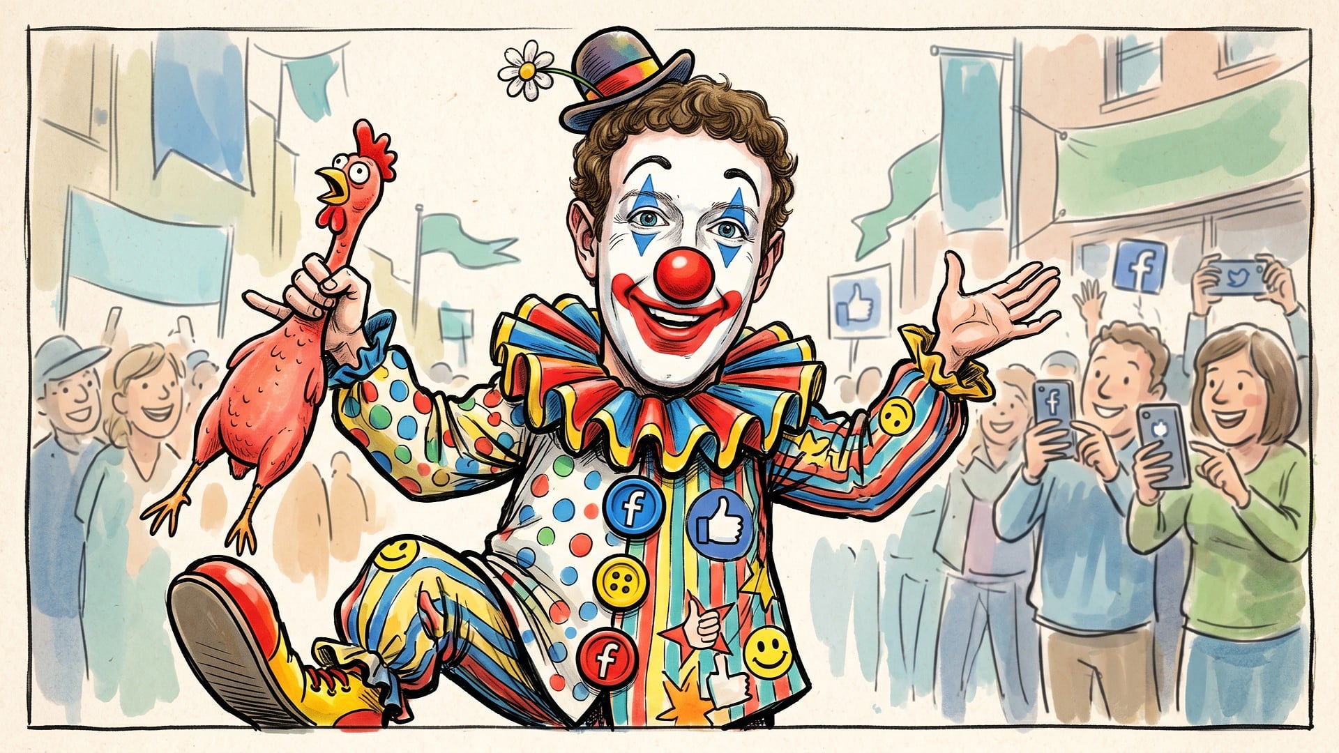 Logo, Facebook, Social Network, soziales Netzwerk, Meta, Mark Zuckerberg, Zuckerberg, Karikatur, Clown