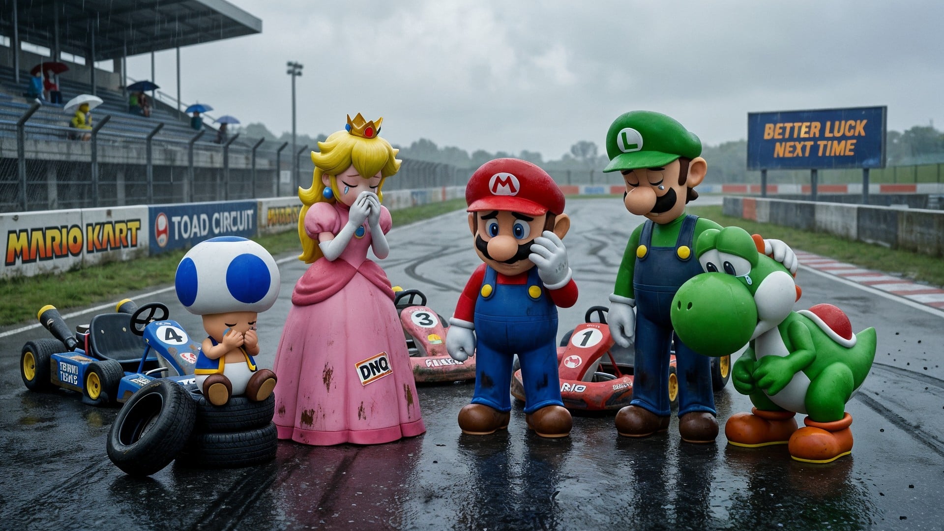 Gaming, Spiele, Games, Nintendo, Mario, Mario Kart, Yoshi, Luigi, Traurig, Rennstrecke, Peach, Toad